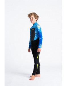 C-Skins Junior Legend 4/3mm Back Zip Steamer -Black/BlueTieDye/Lime 2